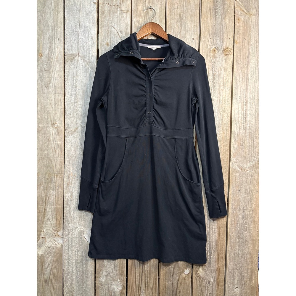 Athleta Black Organic Cotton Snap Neck Ruched Mini Dress 929680 Womens Size M